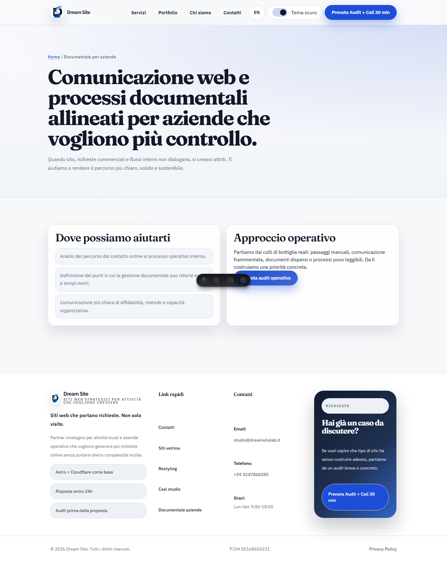 Screenshot della pagina dedicata all'allineamento tra web e processi documentali